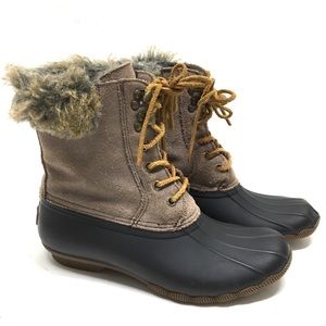 Sperry Top Sider Faux Fur Suede Leather Waterproof Rubber Duck Boots Size 7